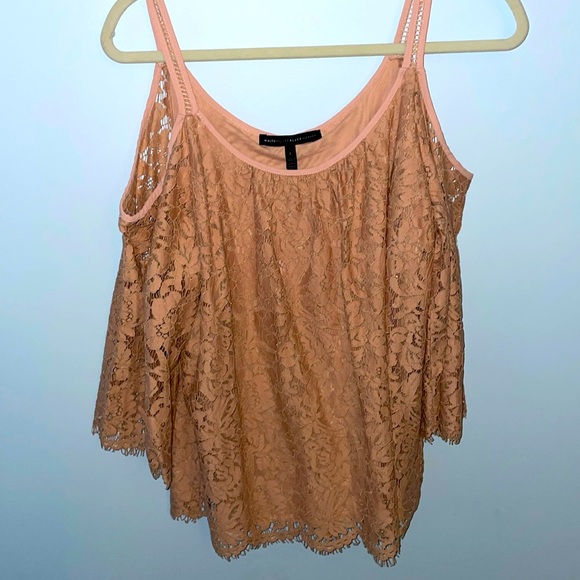 White House Black Market Pink Lace Cold Shoulder Blouse NWT - Picture 1 of 6